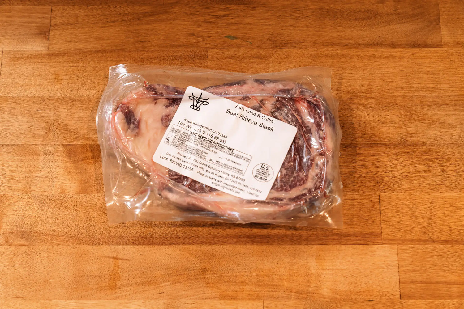A&K Land & Cattle – Ribeye Steak, Oklahoma farm-raised dry-aged beef, shipped frozen nationwide.